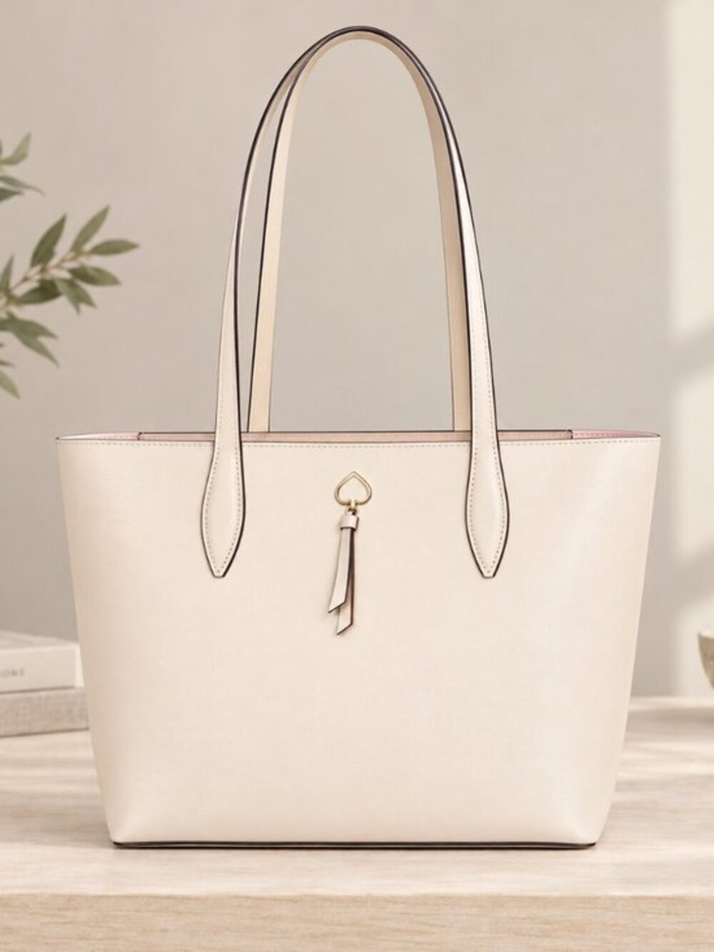 Kate Spade Cream Refined Grain Leather Tote Bag Pink Interior NWT